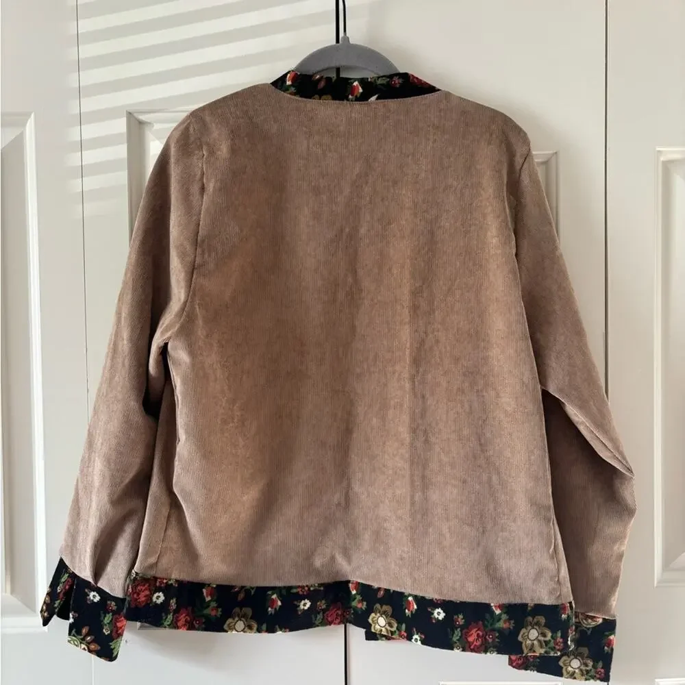 Floral Trim Tan Cardigan - Picture 9 of 9